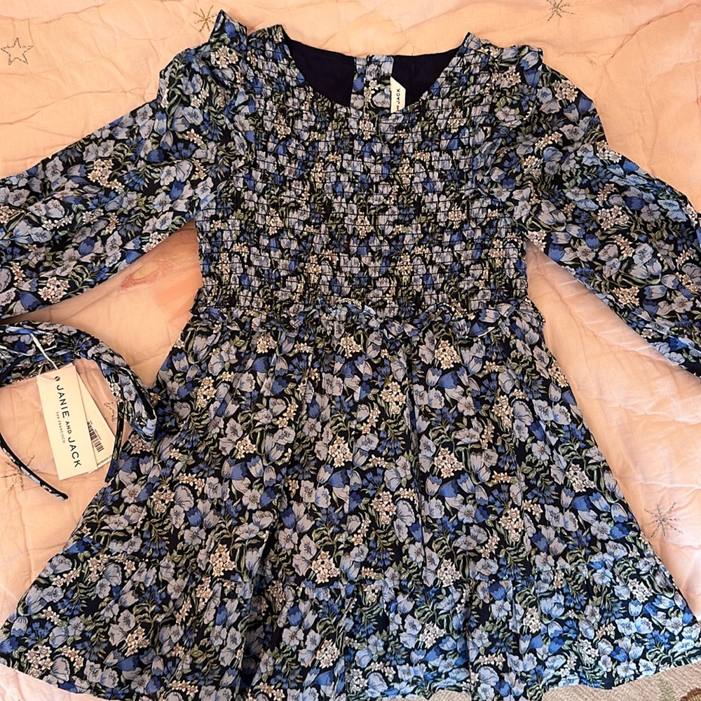 Janie & Jack Blue Floral Dress with Matching Bow Headband